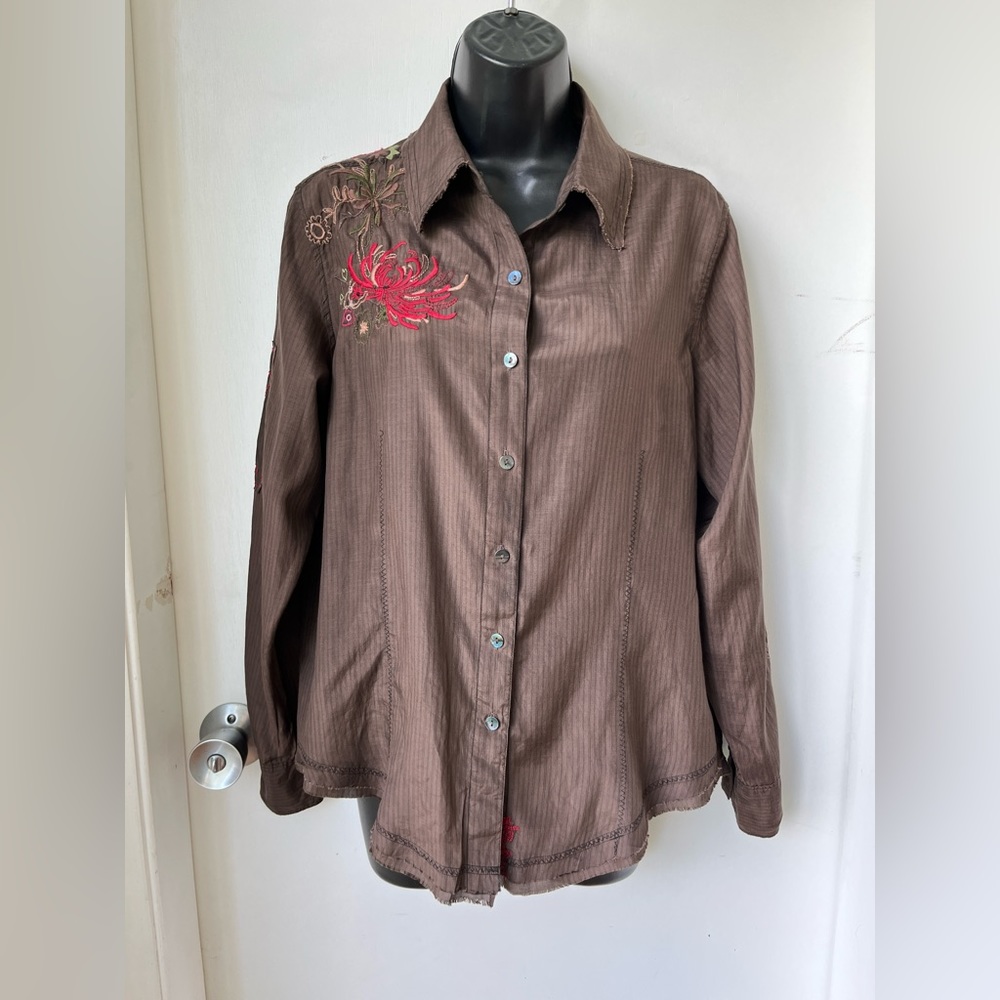 Vintage Chicos Silk Blend Embroidered Shirt Size 1 (M)